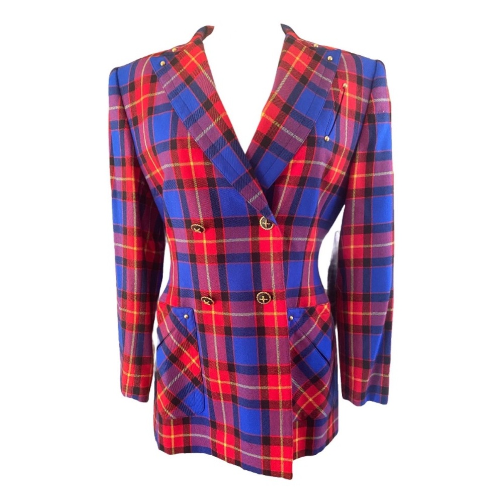 Vintage 90s Escada Margaretha Rey Plaid wool colorful blazer Jacket iconic